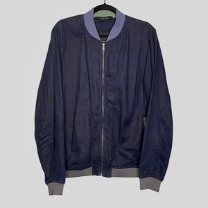 Zara Men’s Navy Blue 100% Linen Bomber Eur L | USA L | 40